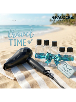 EFALOCK TRAVEL ACTIE DIAMOND MINI FÖHN BLACK RUBY + GRATIS SET REISFLESJES
