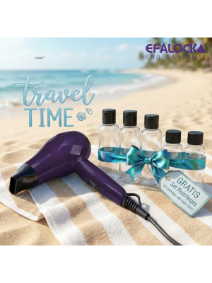 EFALOCK TRAVEL ACTIE DIAMOND MINI FÖHN FRESH PURPLE + GRATIS SET REISFLESJES