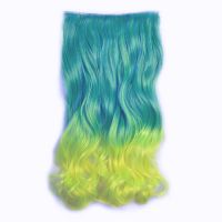 CLIP IN HAIREXTENSIONS CURLY / DIP DYE GREEN TO VANILLA